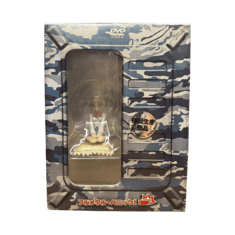 Front view of the Full Metal Panic! Mission.6 Limited Edition DVD box with blue-gray camouflage packaging, showing a red Arm Slave mecha illustration through a clear plastic window and “DVD Video” branding at the top.