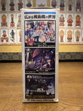 Side panel of the Volks Shiranui Second model kit box promoting related Muv-Luv media. The panel features colorful illustrations of anime-style characters and Tactical Surface Fighters, with promotional text for two Xbox 360 games: “マブラヴ” and “マブラヴ ALTERNATIVE,” both released by 5pb. A tagline reads “戦うならば、『武器』をその手に！” (“If you fight, take up your weapon!”), linking the model kit to the broader Muv-Luv universe. URLs for the game publisher and Volks are included, reinforcing cross-media branding.