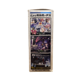 Side panel of the Volks Shiranui Second model kit box promoting related Muv-Luv media. The panel features colorful illustrations of anime-style characters and Tactical Surface Fighters, with promotional text for two Xbox 360 games: “マブラヴ” and “マブラヴ ALTERNATIVE,” both released by 5pb. A tagline reads “戦うならば、『武器』をその手に！” (“If you fight, take up your weapon!”), linking the model kit to the broader Muv-Luv universe. URLs for the game publisher and Volks are included, reinforcing cross-media branding.
