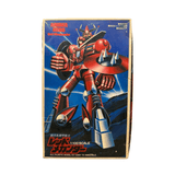 Box art for the Red Mechander model kit depicting the robot in a dynamic pose with red armor and spiked shields, set against a dramatic sci-fi background. Includes “1:100 Scale” and “Easy to Assemble” labels.