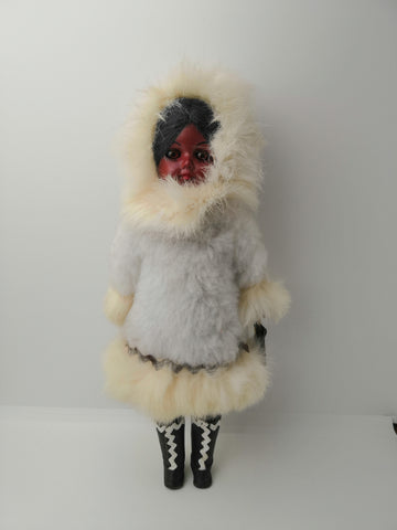 Carlson Dolls Inuit Eskimo Doll on White Coat